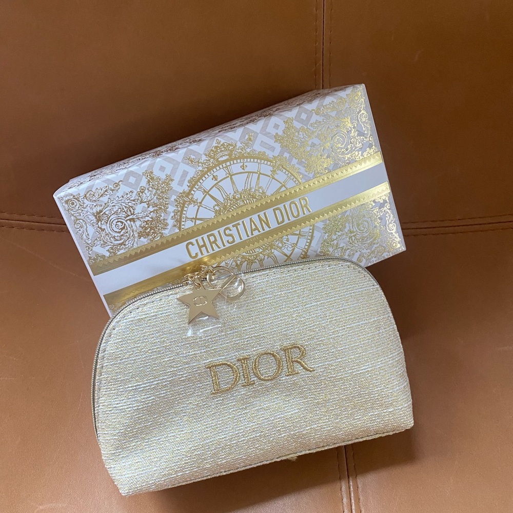 ✨ CHRISTIAN DIOR Limited Edition Gold Cosmetic Bag/Pouch – BRANDNEW w/ Gift Box